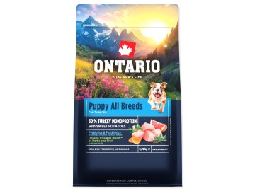 NOVÉ - Krmivo Ontario Puppy & Junior All Breeds Monoprotein Turkey & Sweet Potatoes 0,75kg