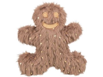 Vánoční postavička perníček s catnipem, 10.5 cm, plyš, hnědá/zlatá