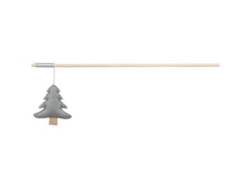 Vánoční hrací prut se stromkem a catnipem, 48 cm, filc/dřevo, šedá