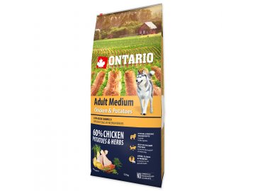 ONTARIO Dog Adult Medium Chicken & Potatoes & Herbs 12kg + Robin drůbeží 1200g 100% masová konzerva pro psy