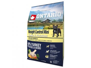 ONTARIO Dog Mini Weight Control Turkey & Potatoes 2,25 kg granule pro psy 