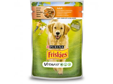 FRISKIES ADULT Dog 100 g s kuřetem a mrkví ve šťávě kapsička pro psa