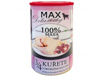 Konzerva Max Deluxe 3/4 kuřete s drůbežími žaludky 1 200 g