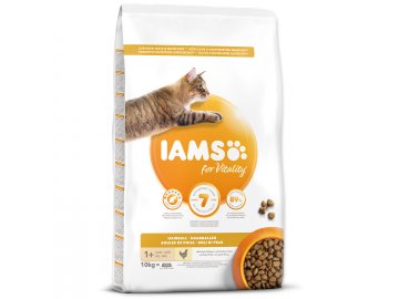 IAMS for Vitality Adult Cat Food Hairball Reduction with Fresh Chicken 10 kg habeo.cz