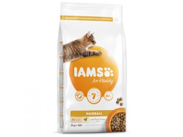 IAMS for Vitality Adult Cat Food Hairball Reduction with Fresh Chicken 2 kg habeo.cz