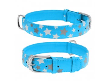 Obojek kožený Waudog Stars modrý