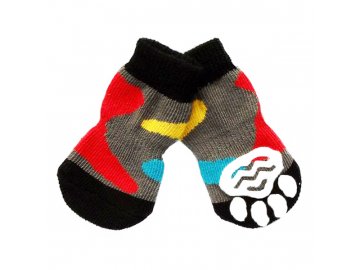 Ponožky protiskluzové pro malé psy - šedé s barevnými skvrnami vel. L