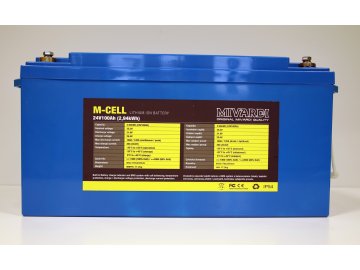 Lithiová baterie M-CELL 24V 100Ah + 20A nabíječka