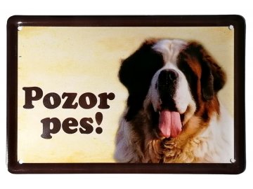 Výstražná cedulka: Bernardýn - pozor pes bernardýn výstražná cedule tabulka smaltovaný plech pozor pes Habeo.cz