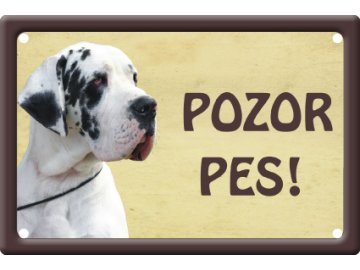 Výstražná cedule: Německá doga pozor pes plechová tabulka na plot
