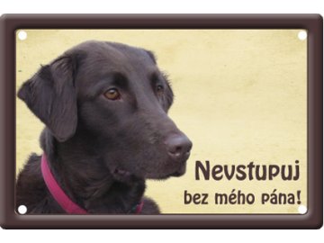 Výstražná cedule: Flat coated retriever II pozor pes kovová smaltovaná tabulka na plot habeo.cz