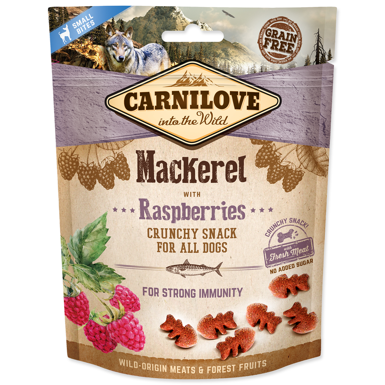 Levně CARNILOVE Dog Crunchy Snack Mackerel with Raspberries with fresh meat 200g