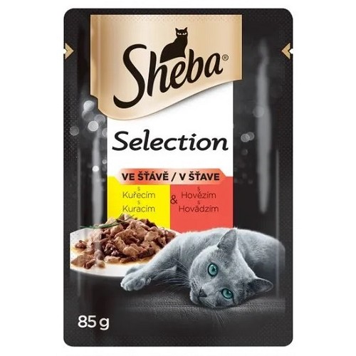 Levně Sheba selection insauce s kuřecím a hovězím masem ve šťávě 85g