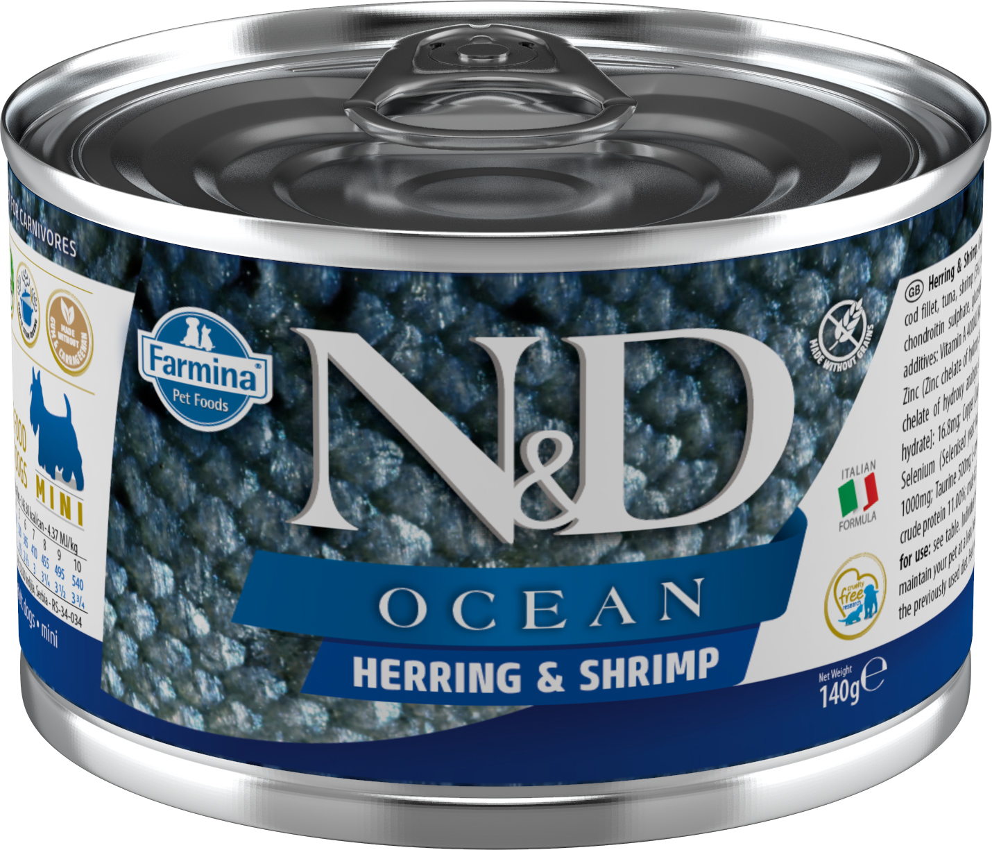 Levně Konzerva N&D DOG OCEAN Adult Herring & Shrimps Mini 140g