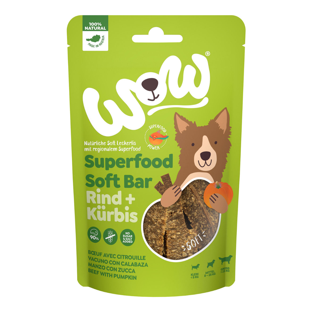 Levně WOW pamlsky Hovězí s dýní Superfood měkké proužky 150g