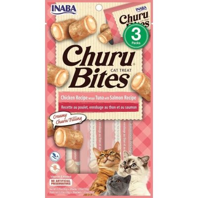 Levně Churu Cat Bites Chicken wraps&Tuna Salmon Purée 3x10g