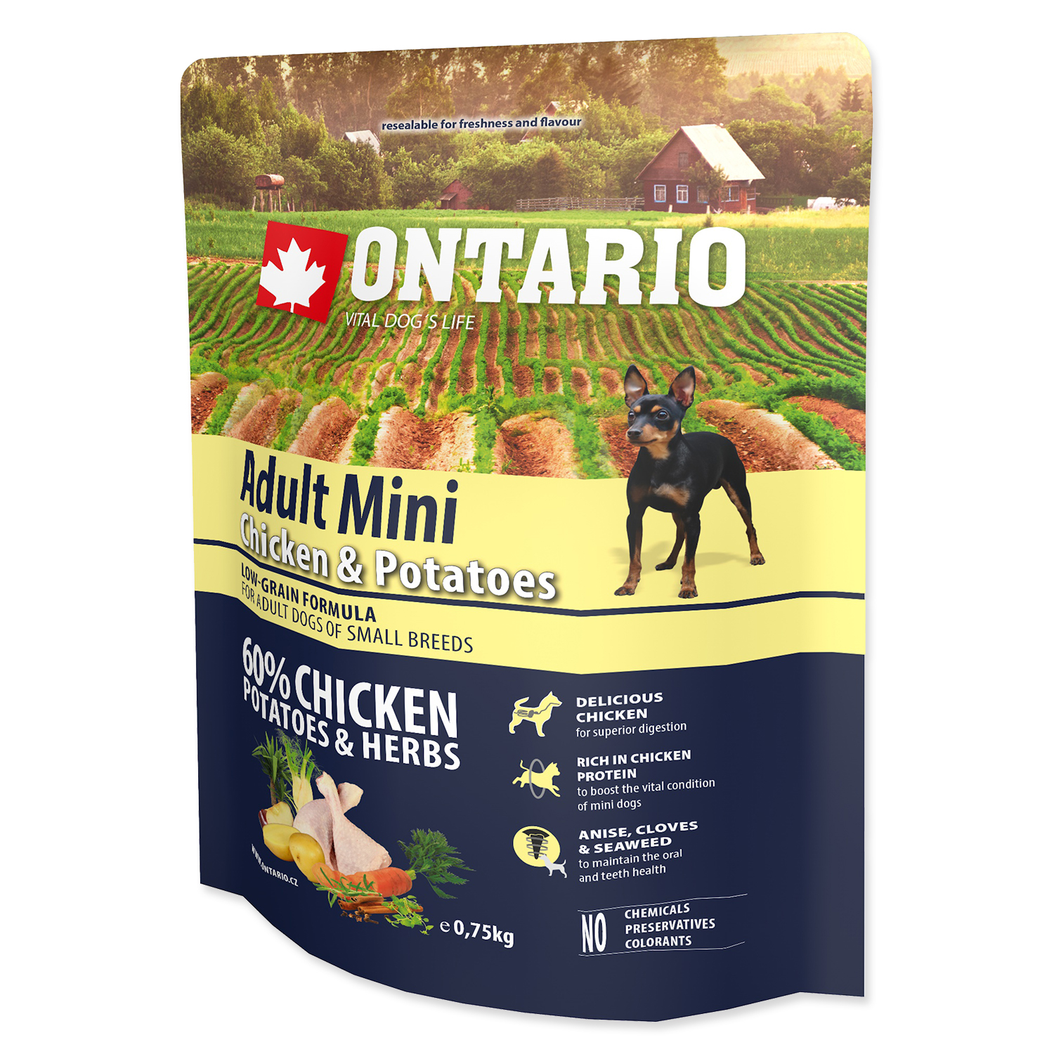 Levně Ontario Adult Mini Chicken & Potatoes & Herbs Velikost balení: 0,75 kg