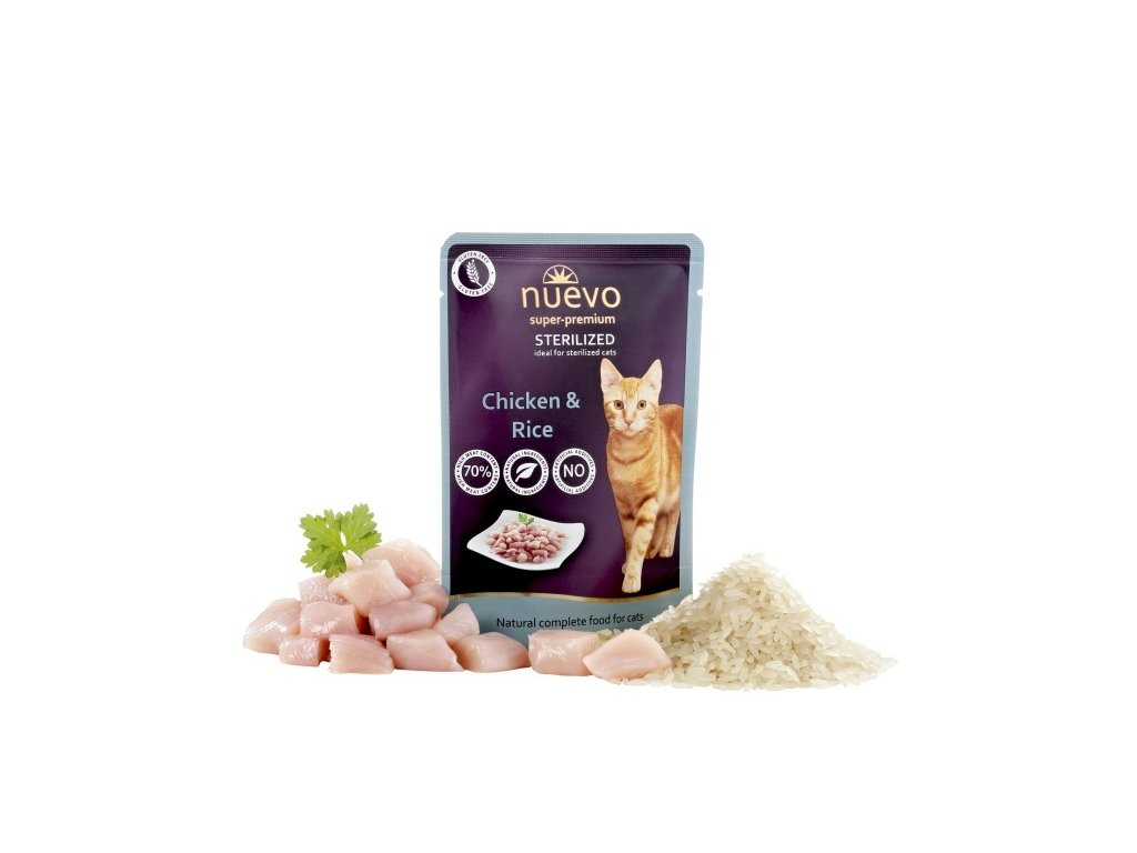 Nuevo kočka kapsa sterilized drůbeží s rýží 85g