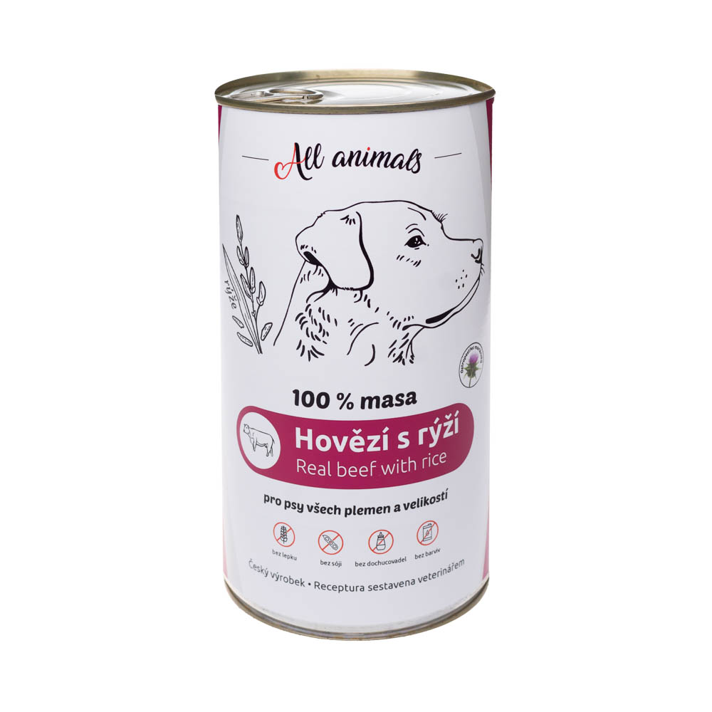 Levně All Animals DOG hovězí mleté s rýží 1200g