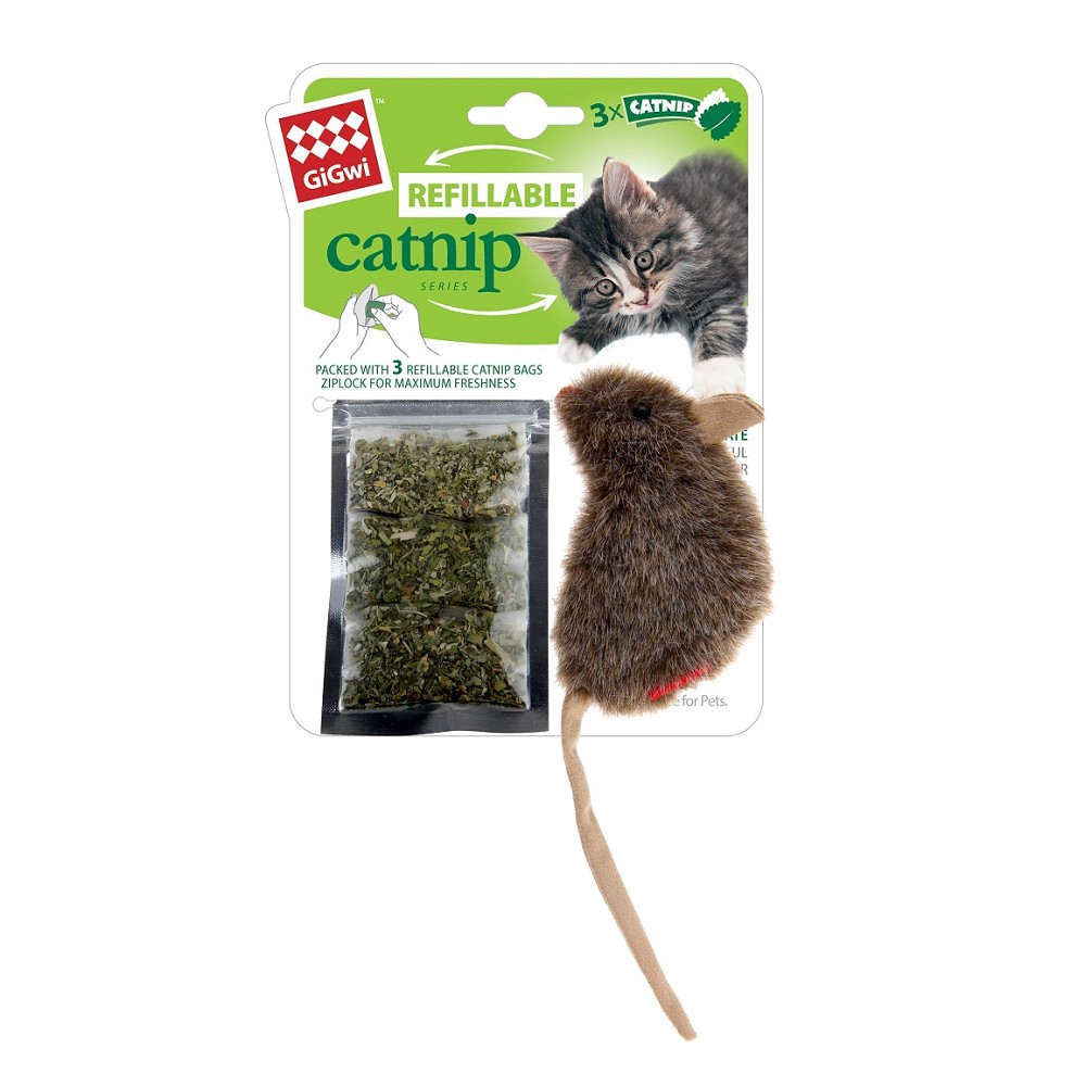 Levně GiGwi Catnip Myška se 3 sáčky výměn. náplní