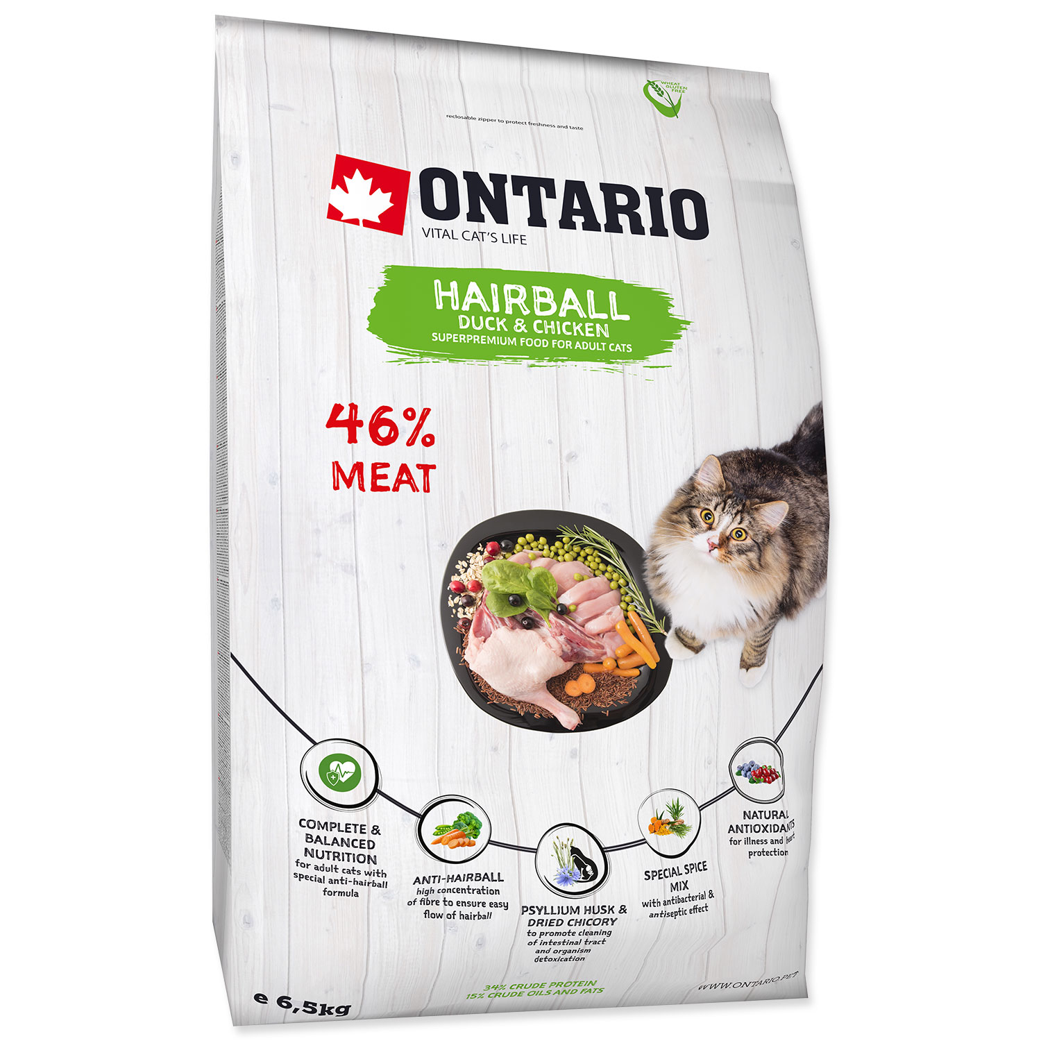 Levně ONTARIO Cat Hairball 6,5kg