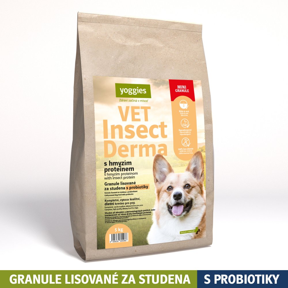 Levně Yoggies VET Insect Derma s hmyzím proteinem, MINIgranule lisované za studena s probiotiky Velikost balení: 5kg