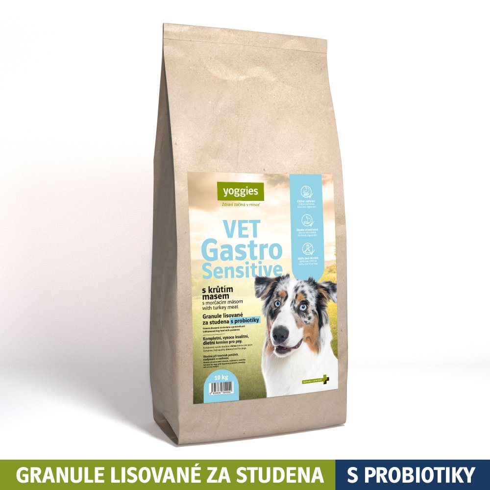 Levně Yoggies VET Gastro Sensitive s krůtím masem, granule lisované za studena s probiotiky Velikost balení: 10kg