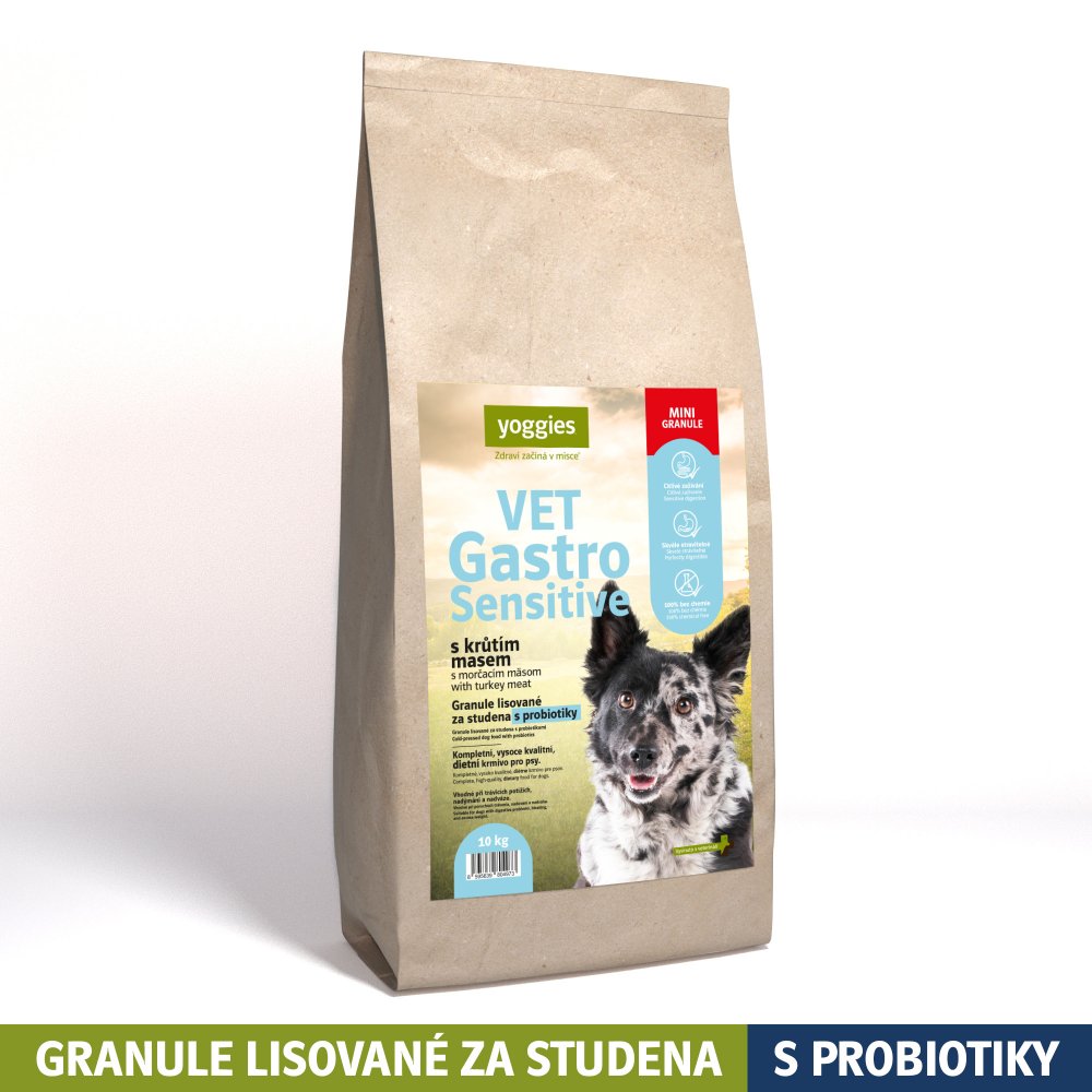 Levně Yoggies VET Gastro Sensitive s krůtím masem, MINIgranule lisované za studena s probiotiky Velikost balení: 10kg