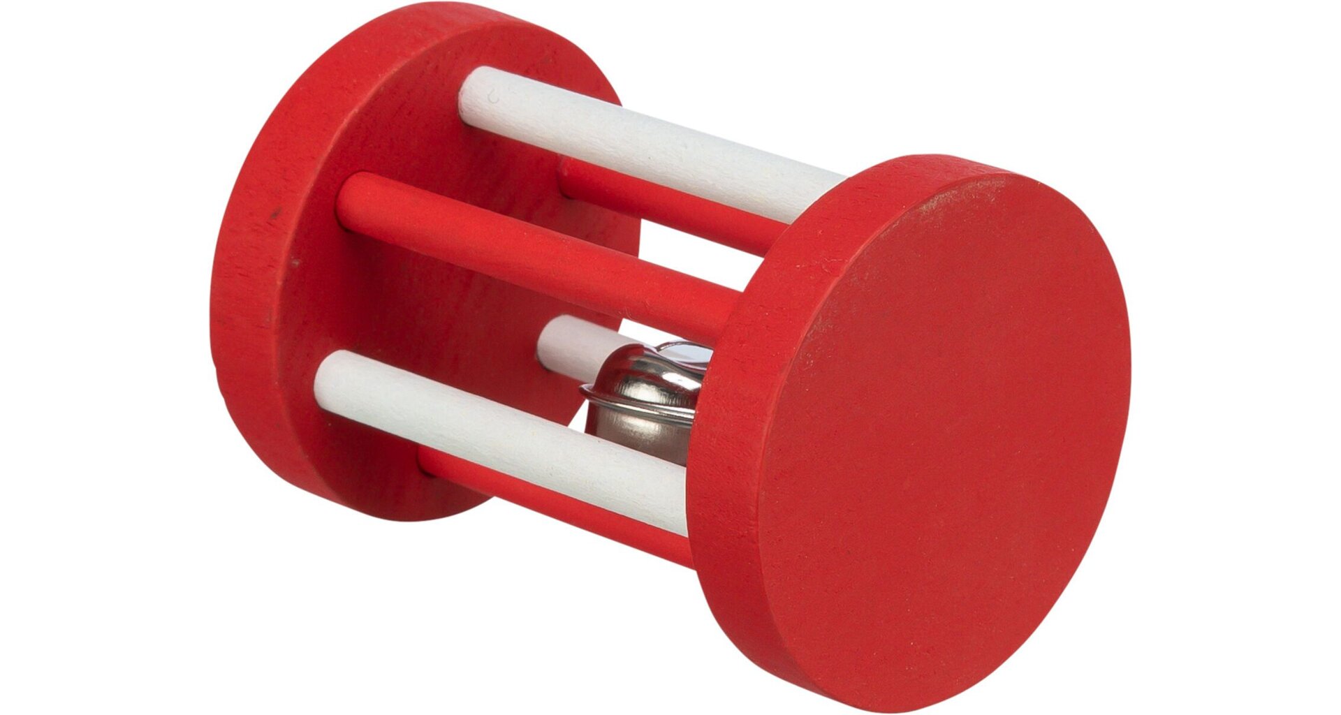 Xmas Roll - dřevěný váleček s rolničkou pro hlodavce, ø 5 × 7 cm, červená/bílá