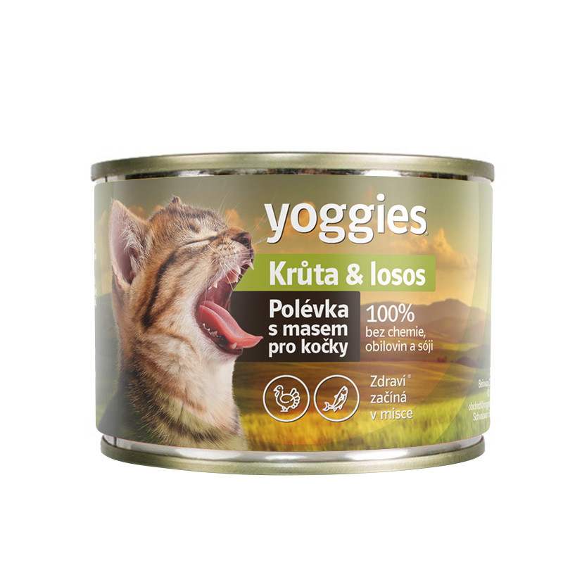 Yoggies Konzerva pro kočky – Krůta & losos 185g