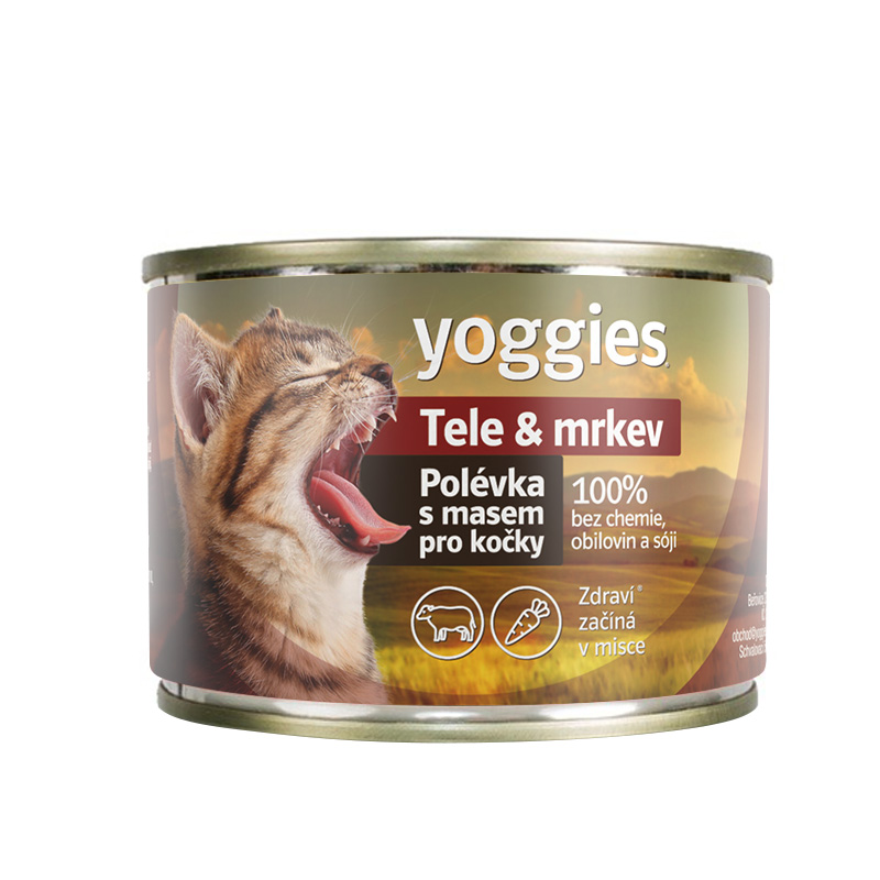 Yoggies Konzerva pro kočky – Tele & mrkev 185g