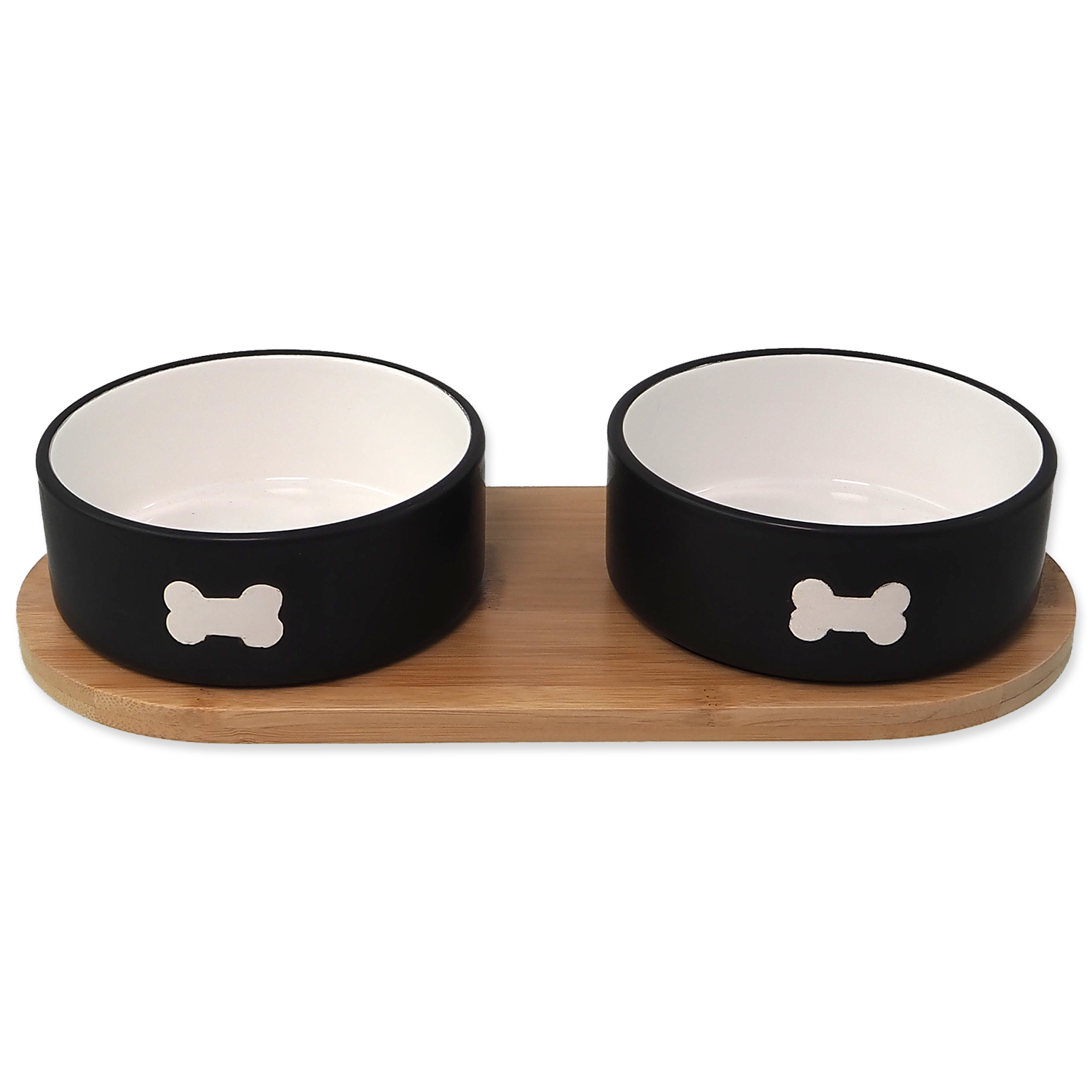Levně Set DOG FANTASY misky keramické s podtáckem černé kost 2x 400ml