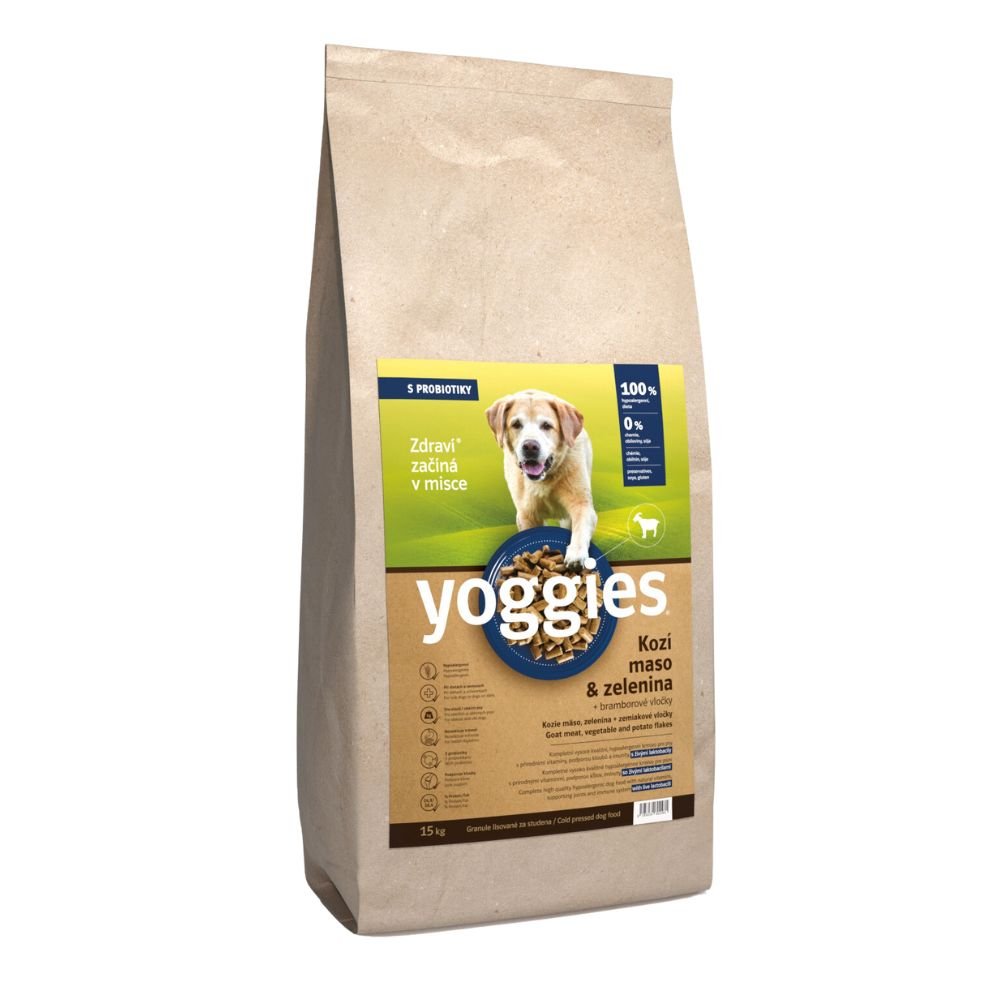 Levně 15kg Yoggies Kozí maso&zelenina, hypoalergenní granule lisované za studena s probiotiky