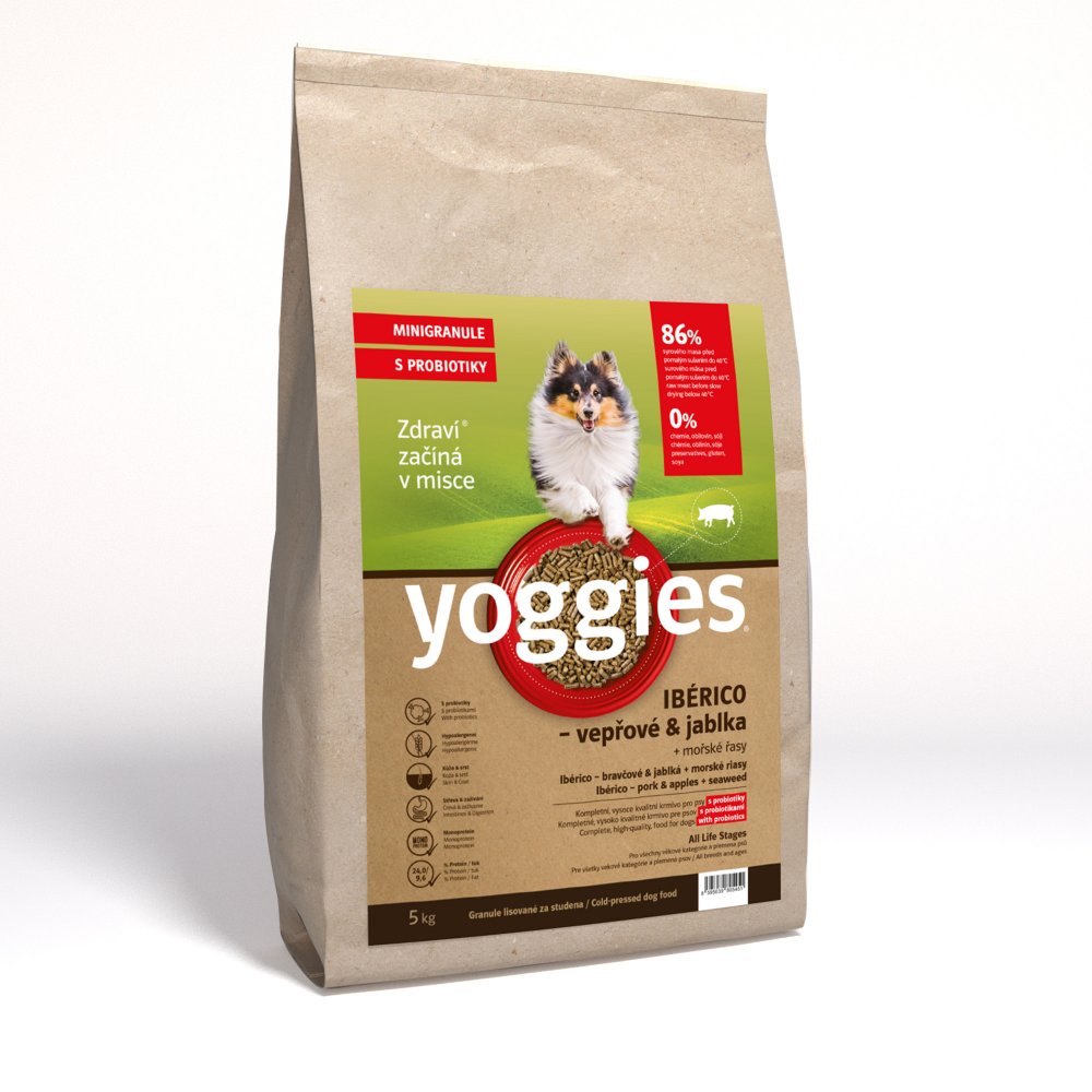 Levně 5kg Yoggies MINIGRANULE Ibérico vepřové maso s jablky lisované za studena s probiotiky