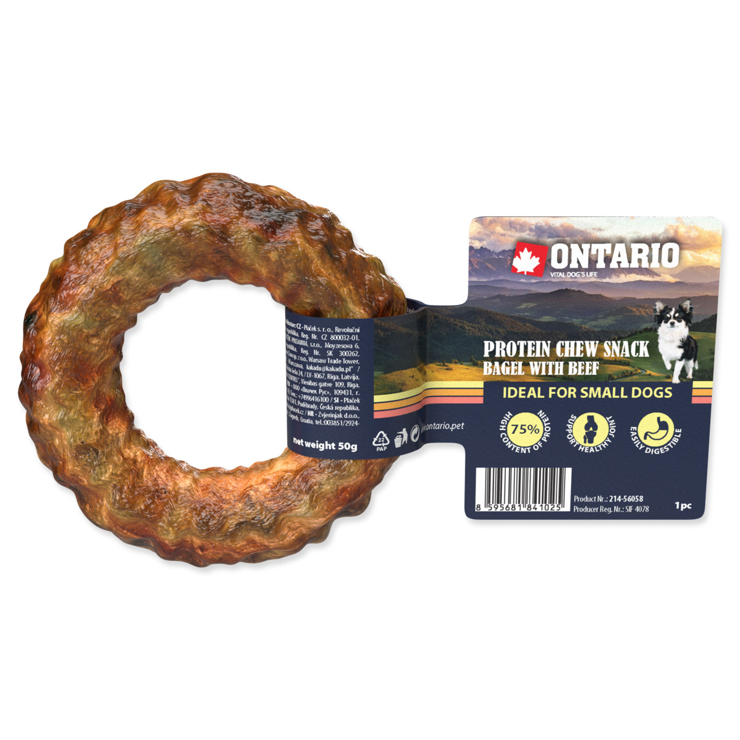 Levně ONTARIO Protein žvýkací pamlsek bagel s hovězím 8,9cm