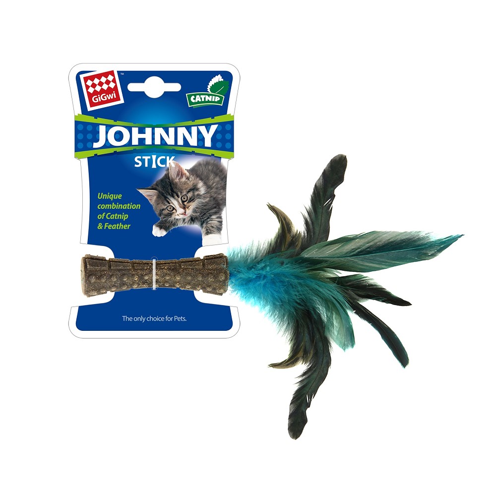 Levně GiGwi Johnny Stick Catnip s modrými peříčky