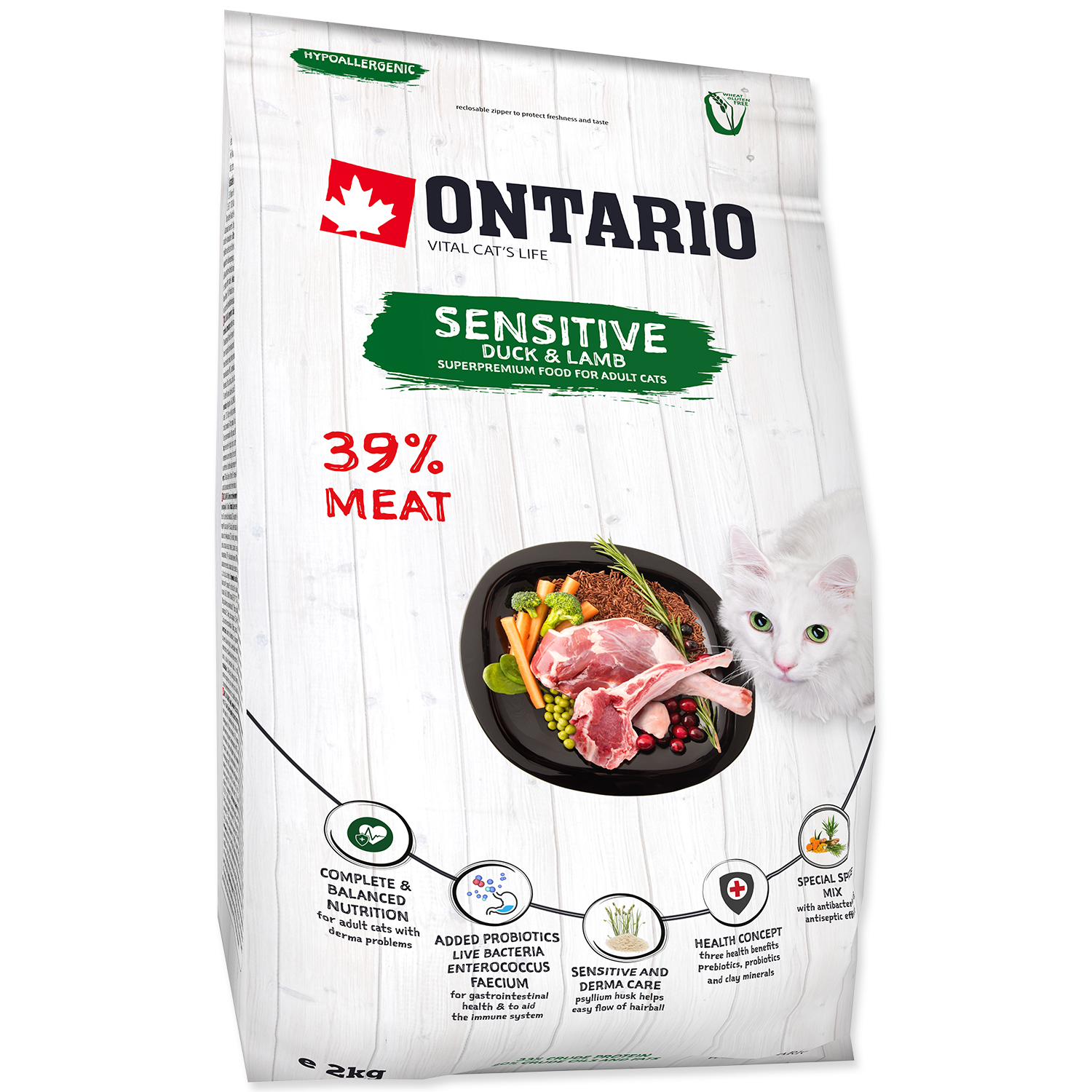 Levně ONTARIO Cat Sensitive / Derma 2 kg