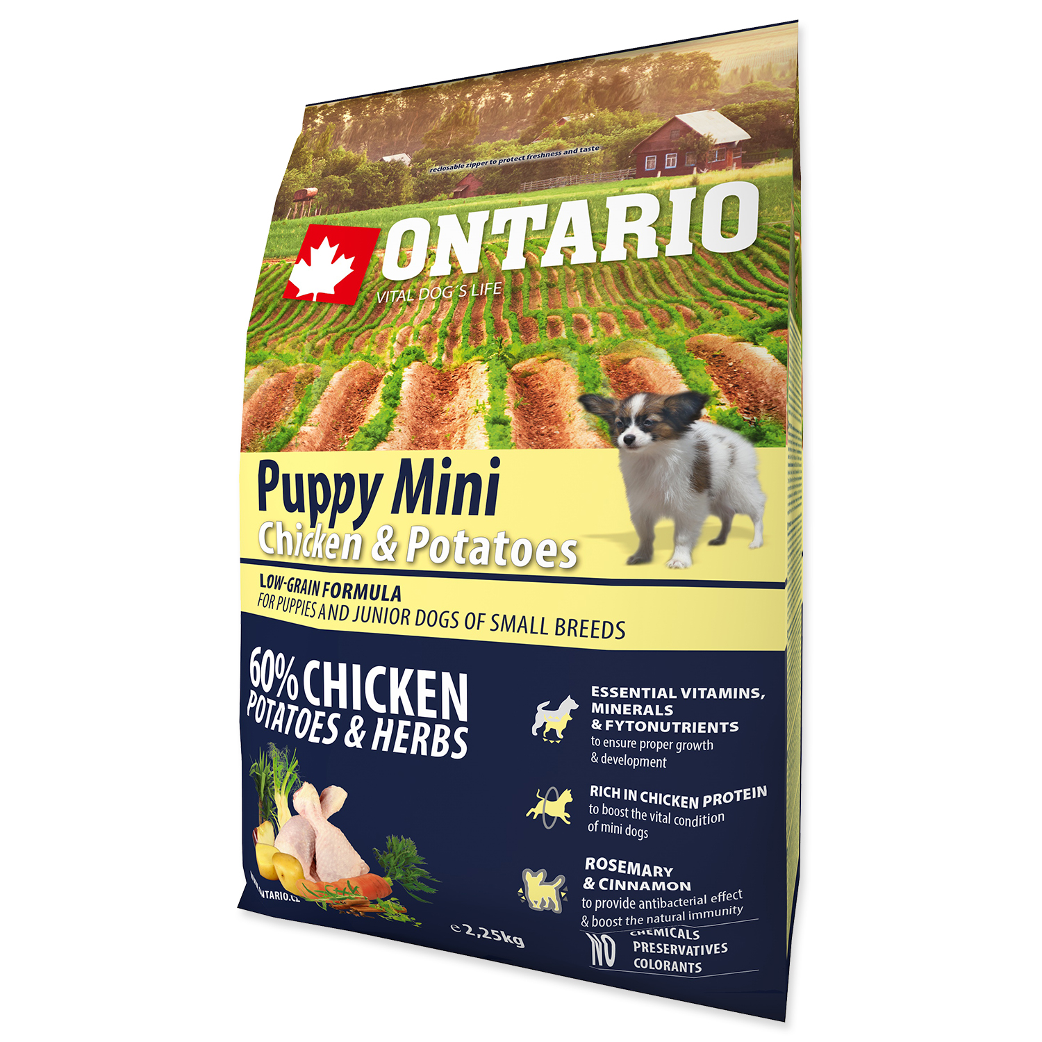 Levně ONTARIO Puppy Mini Chicken & Potatoes & Herbs Velikost balení: 2,25 kg