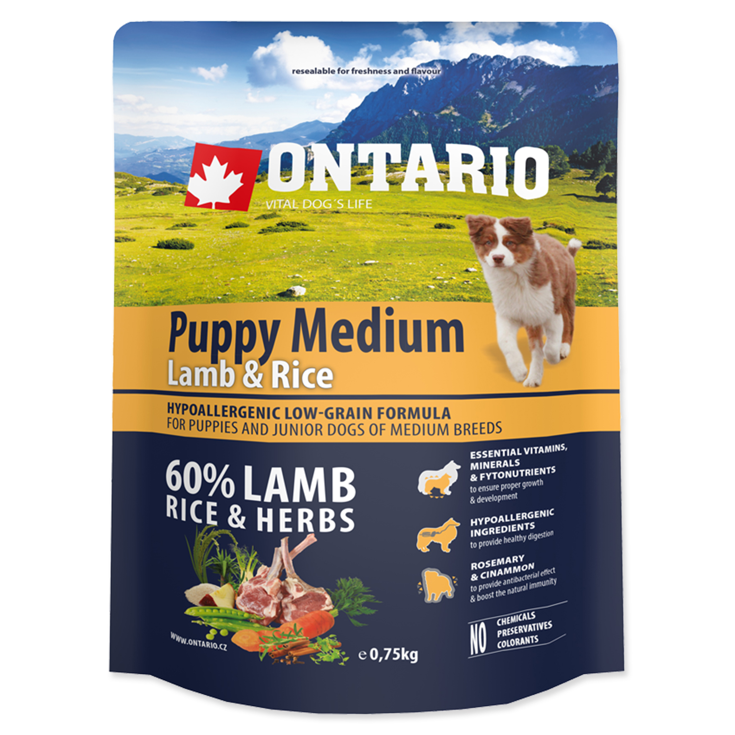 Levně ONTARIO Puppy Medium Lamb & Rice Velikost balení: 0,75 kg