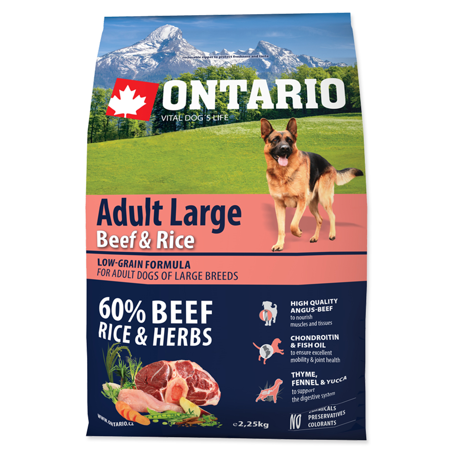 Levně ONTARIO Dog Adult Large Beef & Rice Velikost balení: 2,25 kg