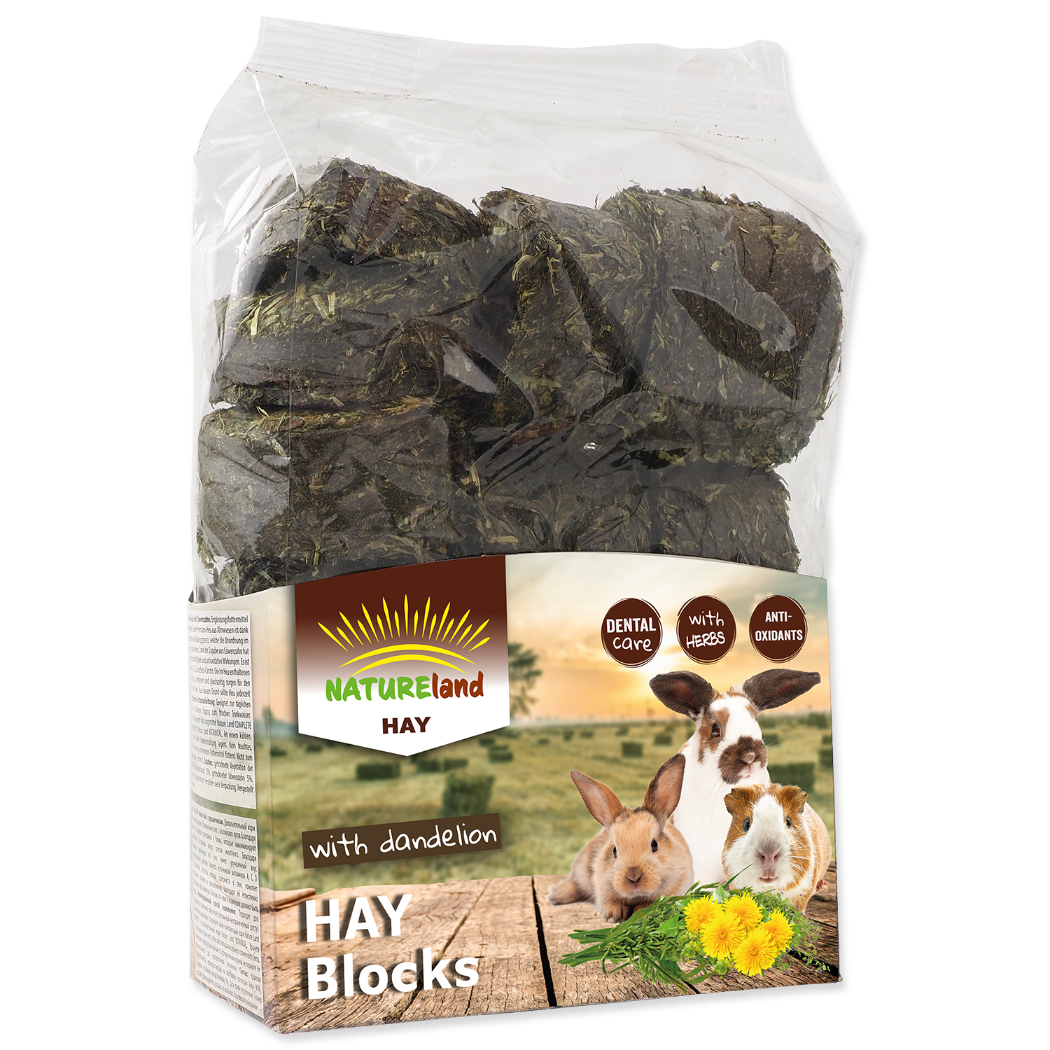 Levně Seno NATURE LAND Hay bloky s pampeliškou 600 g