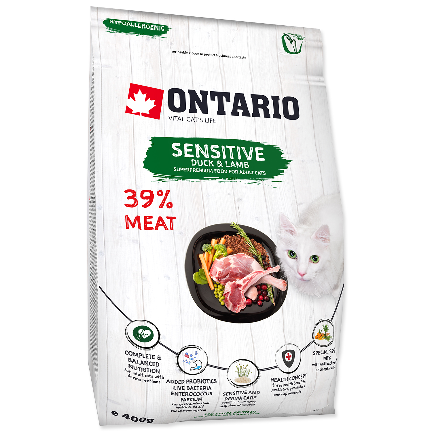 Levně ONTARIO Cat Sensitive / Derma 0,4 kg