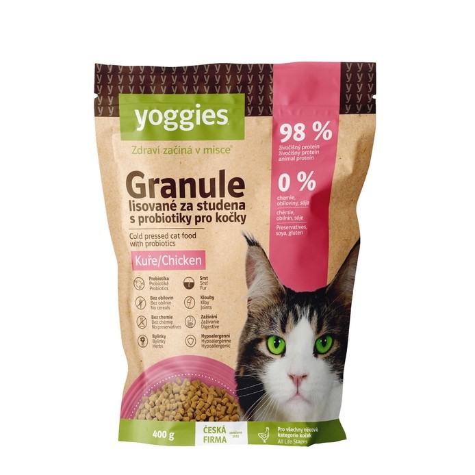 Yoggies Granule pro kočky s kuřecím masem, lisované za studena s probiotiky 400 g
