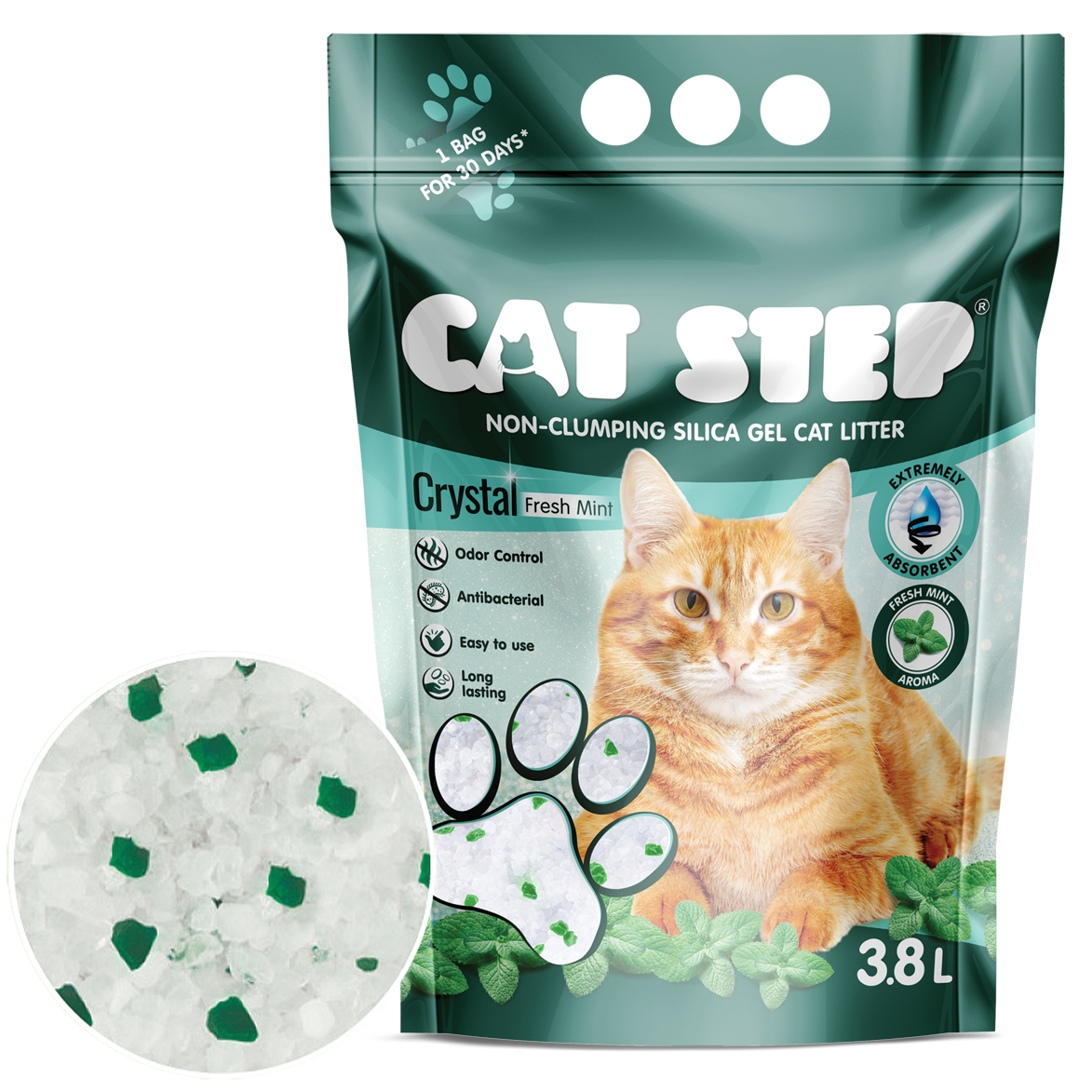 Levně Cat Step Crystal Fresh Mint 1,67 kg, 3,8 l