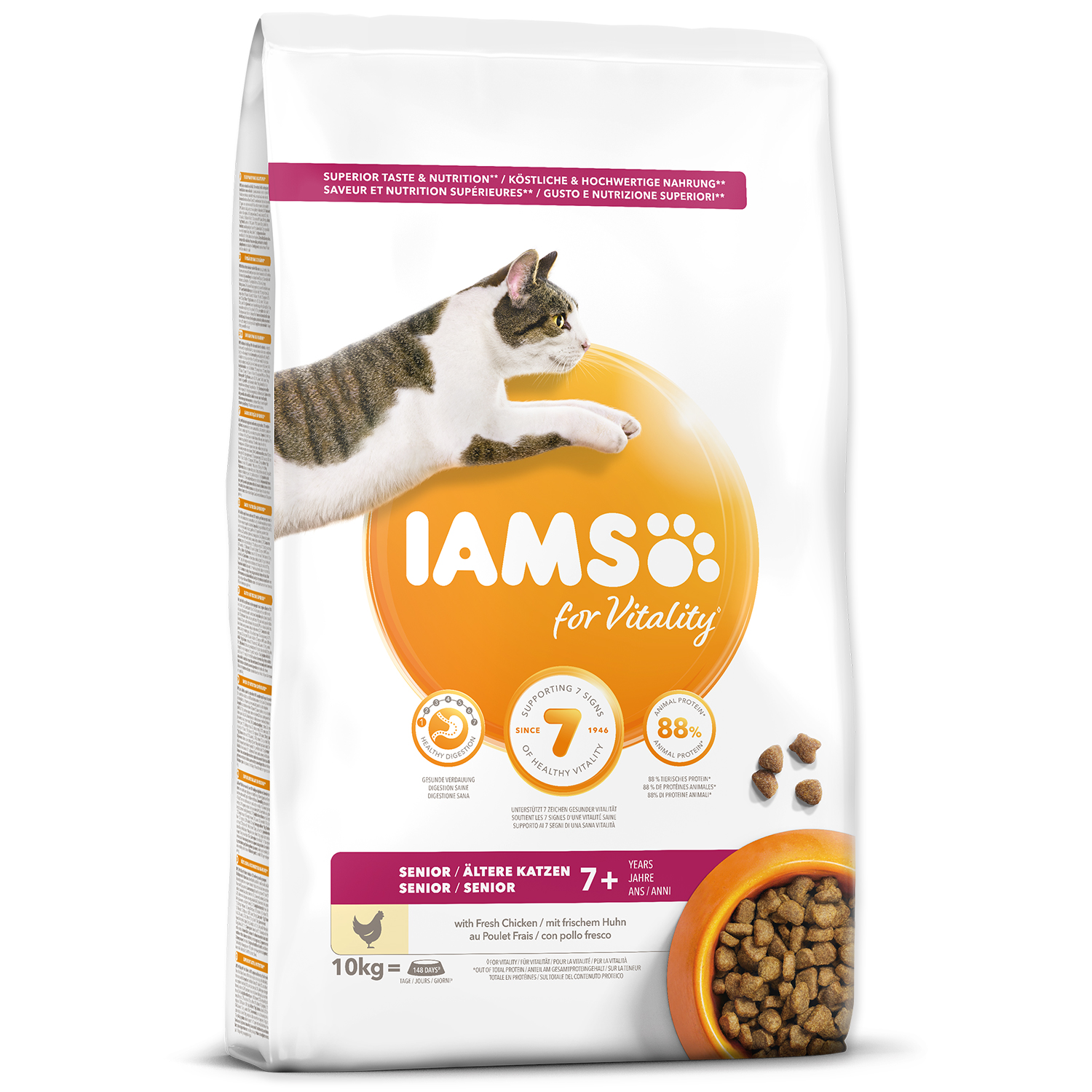 Levně IAMS for Vitality Senior Cat Food with Fresh Chicken 10 kg