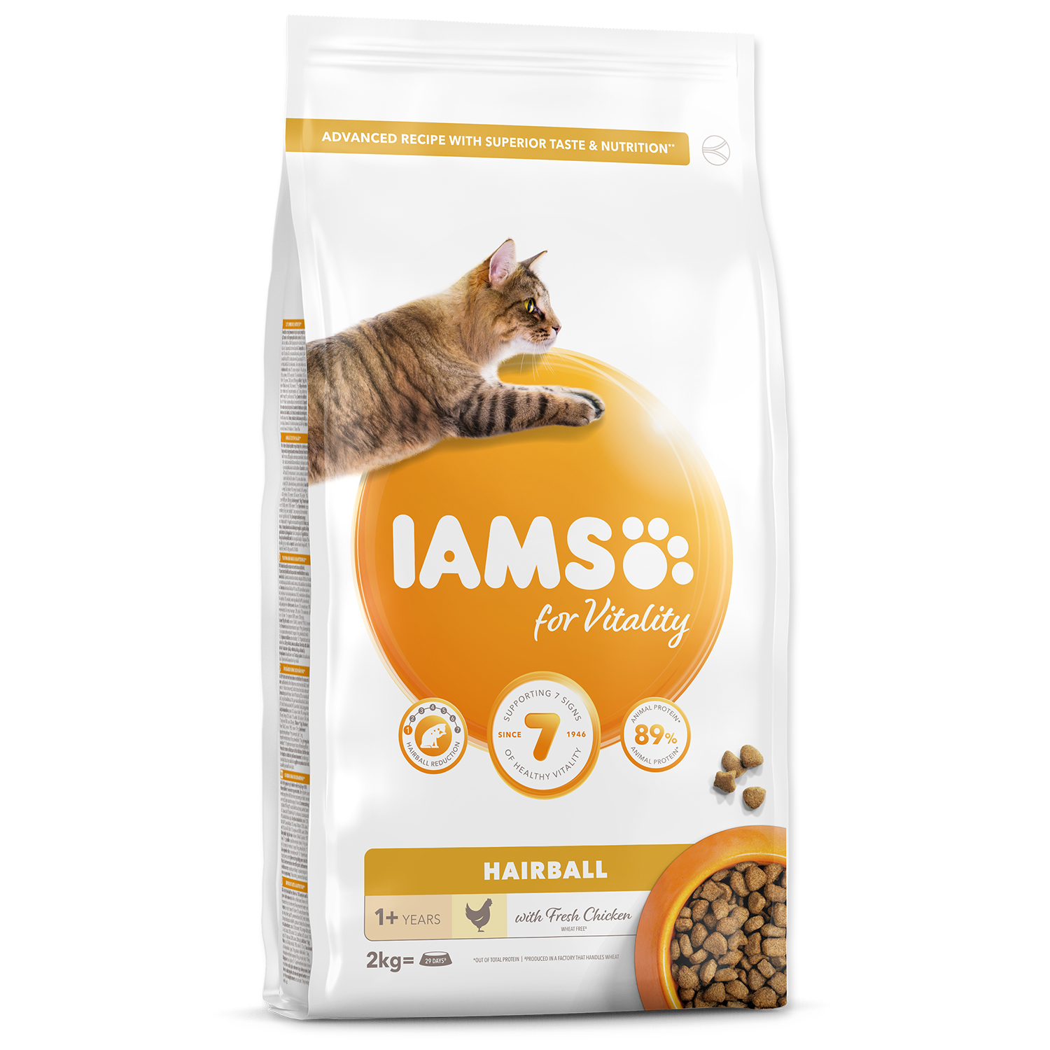 Levně IAMS for Vitality Adult Cat Food Hairball Reduction with Fresh Chicken 2 kg