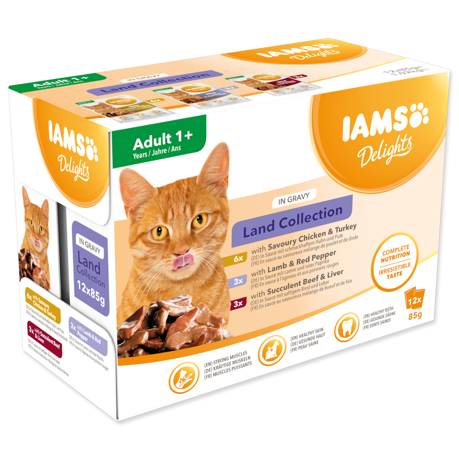 Levně Kapsičky IAMS Delights suchozem. maso v omáčce multipack (12x85gr)