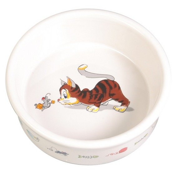 Levně Keramická miska bílá, motiv kočka s myší 200ml/11cm