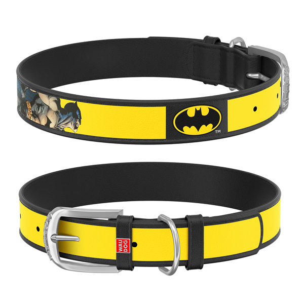 Levně Obojek kožený Waudog DC Batman logo Délka: 30-39cm/2cm