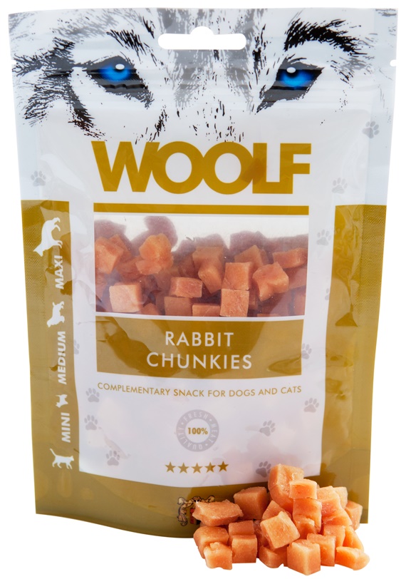 Levně Woolf Rabbit Chunkies 100 g - pamlsky pro psy